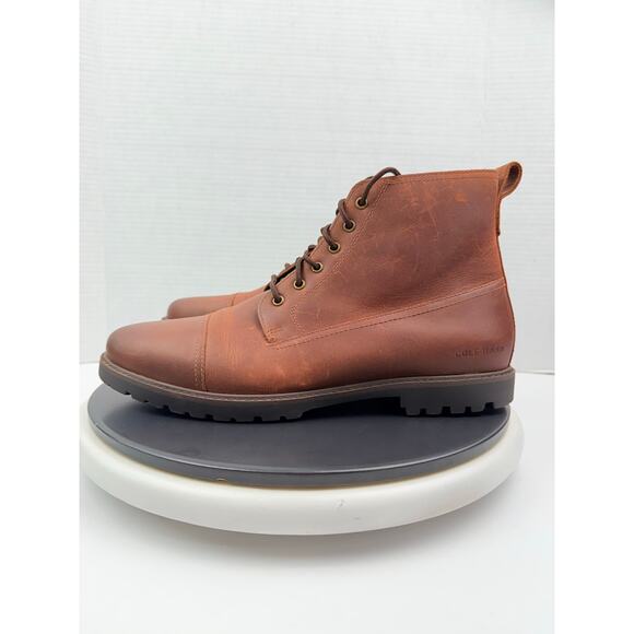 Cole Haan Grand+ Plus Lug Boots Mens Size 10M Brown Bayou Leather C39937 NEW - Picture 1 of 11